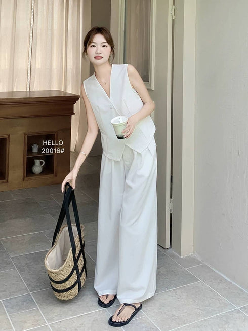Asymmetrical Button Down Vest With Skirts Sets